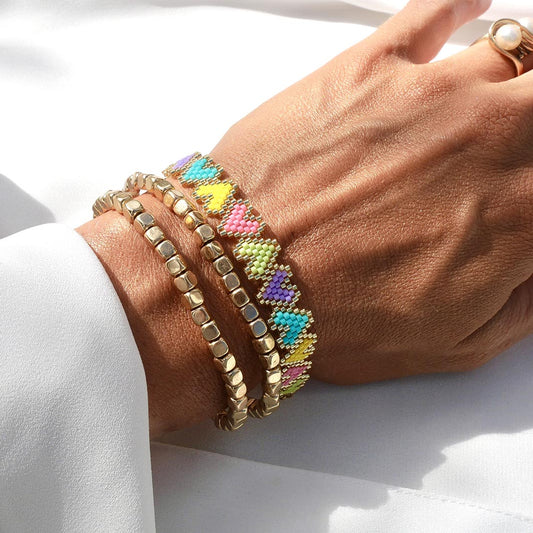 Bracelets dorés et chevron multicolore pastel – set Candy Mood Hymaya