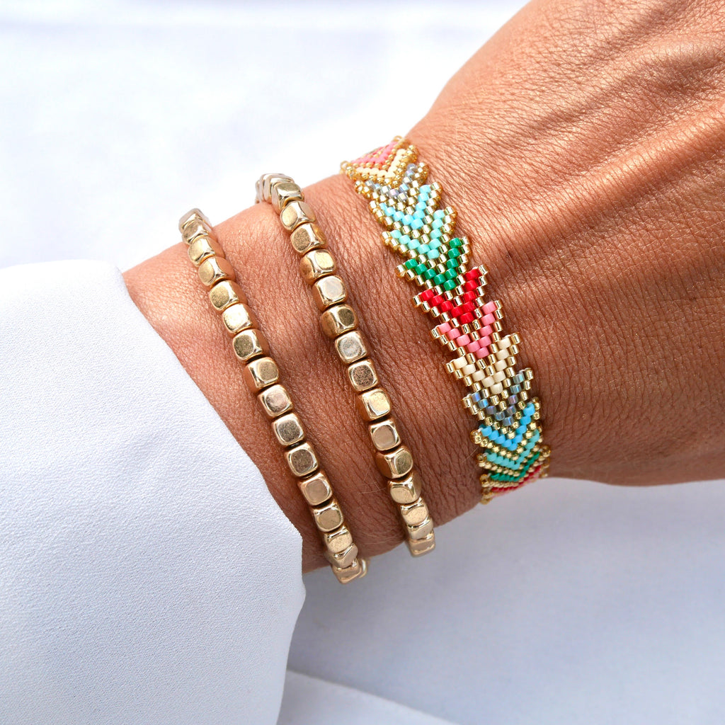 Bracelets dorés avec chevron perles colorées style féerique – set Fairy Glow Hymaya